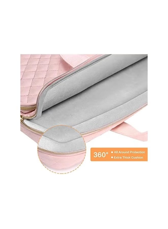 Mosiso Quilted Laptop Briefcase Bag with Front Pockets - Pink - Image 3